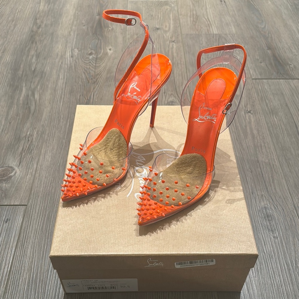 Christian Louboutin Orange Slingback Heels with Studs (Spikoo 100)